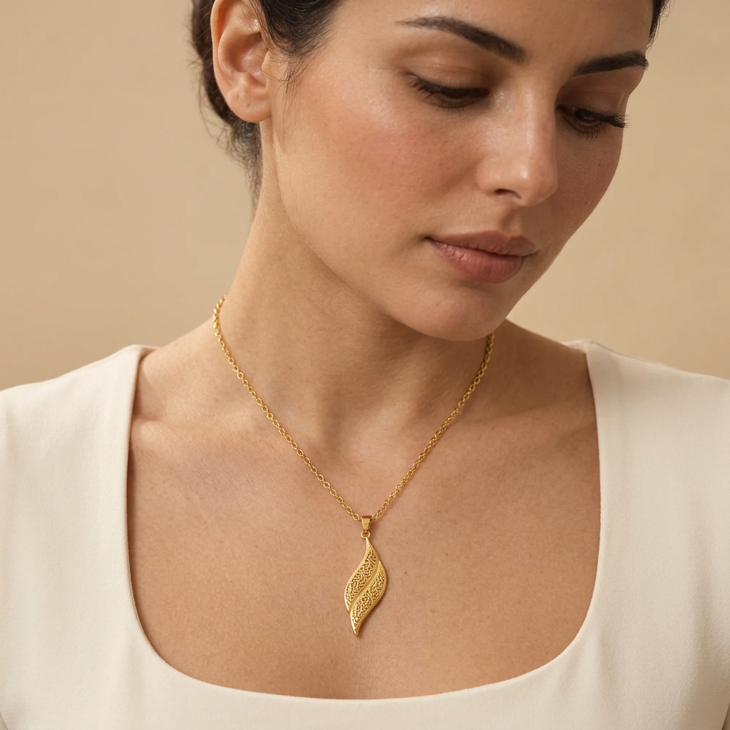 Arabic Calligraphy Leaf Necklace