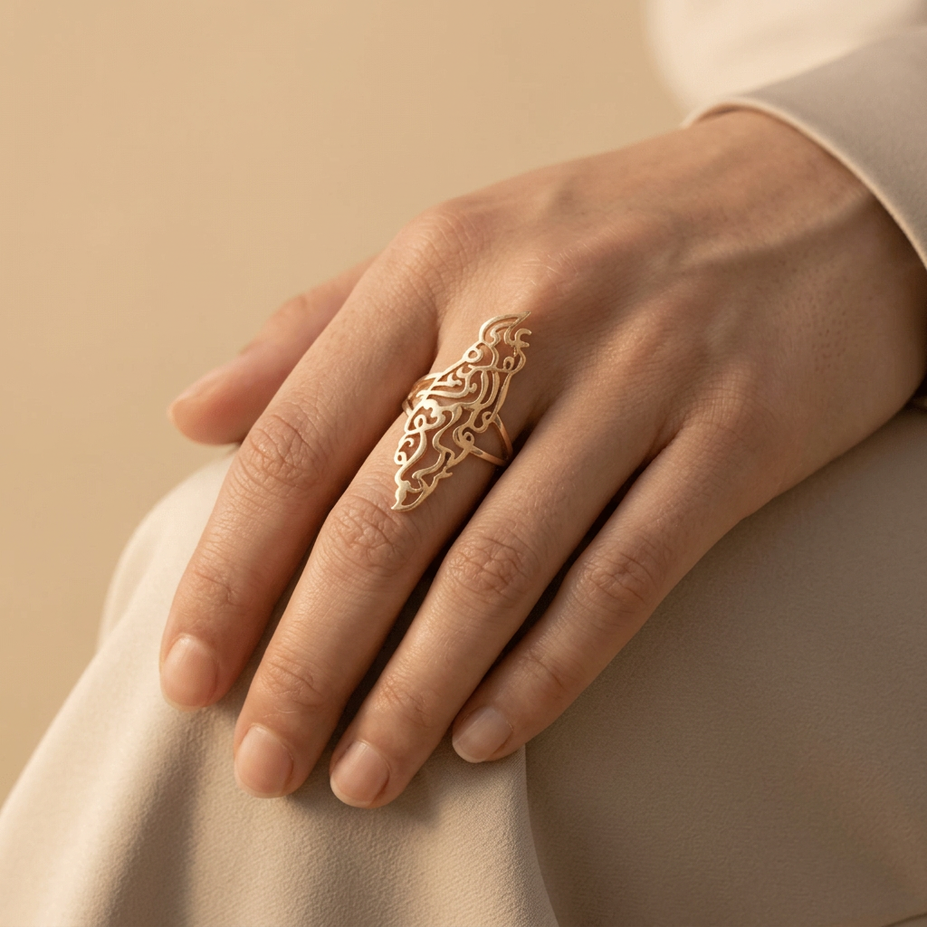 Noor Palestine Calligraphy Map Ring