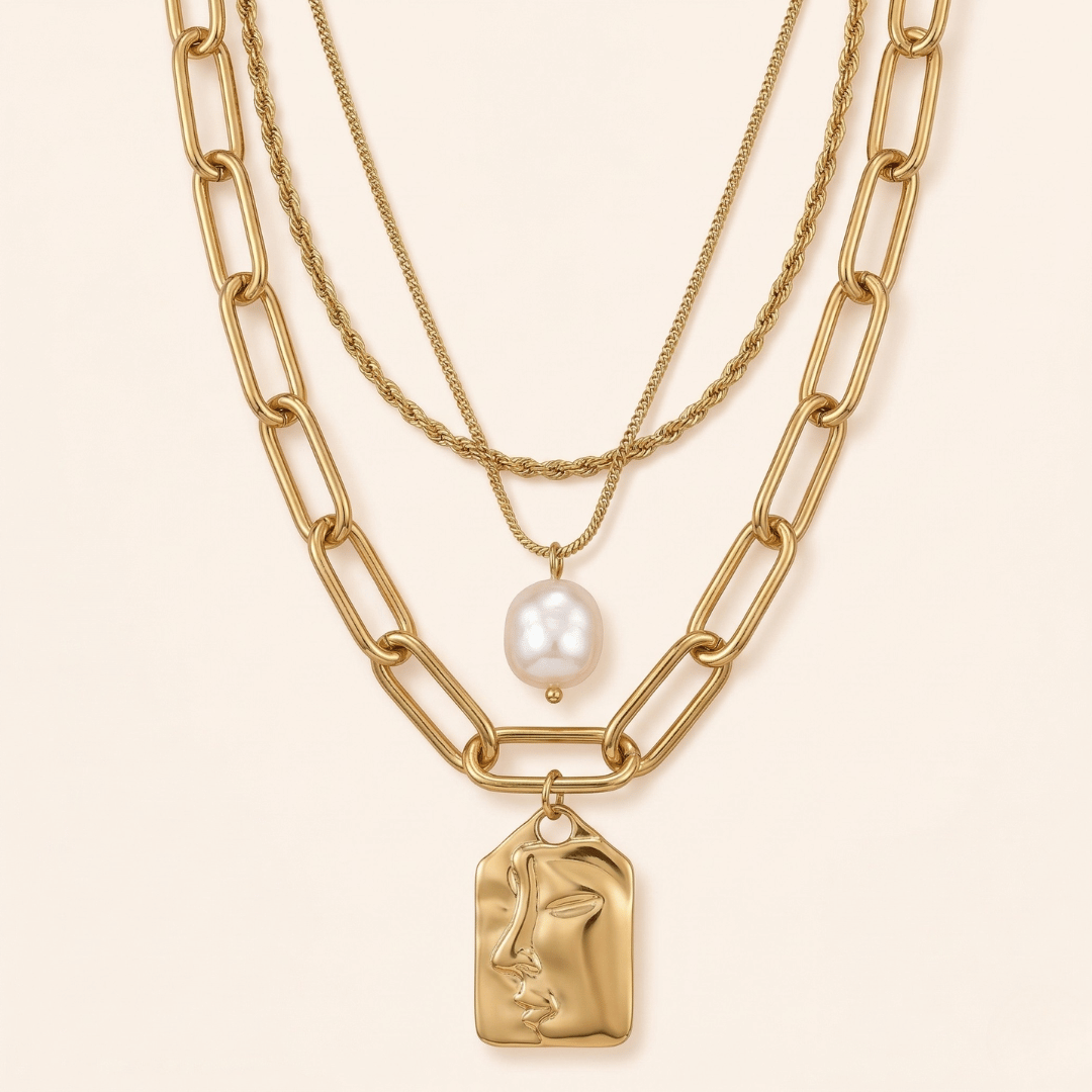 Gold Layered Pearl Necklace