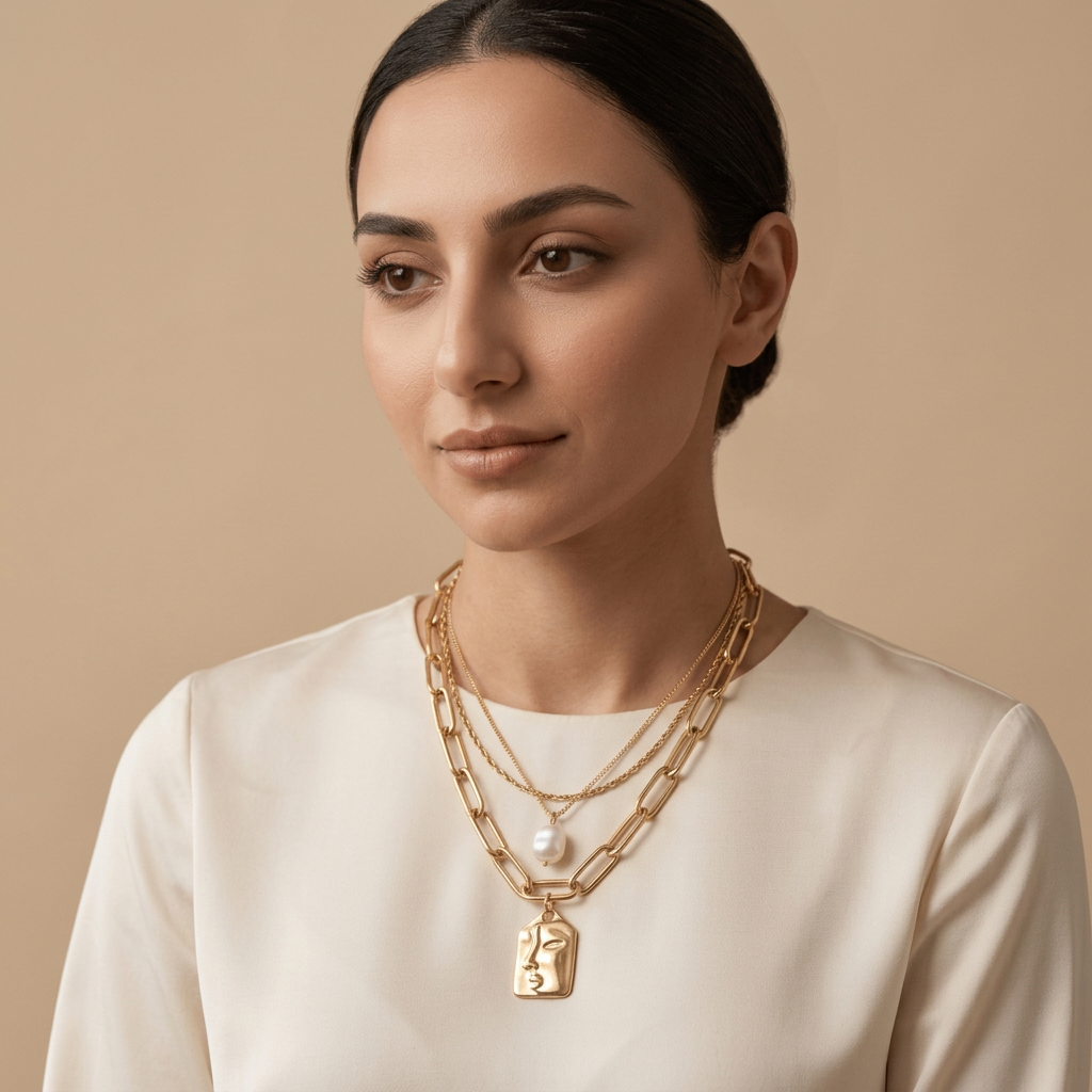 Gold Layered Pearl Necklace