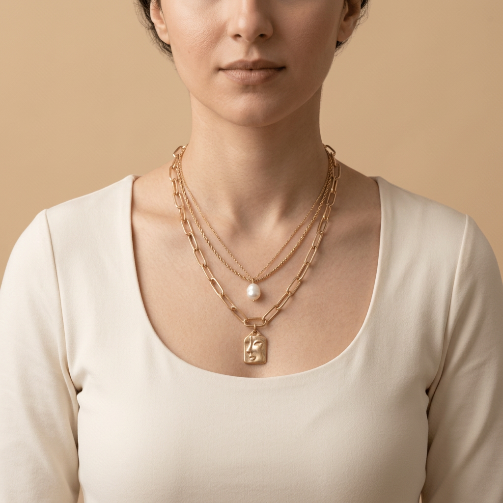 Gold Layered Pearl Necklace