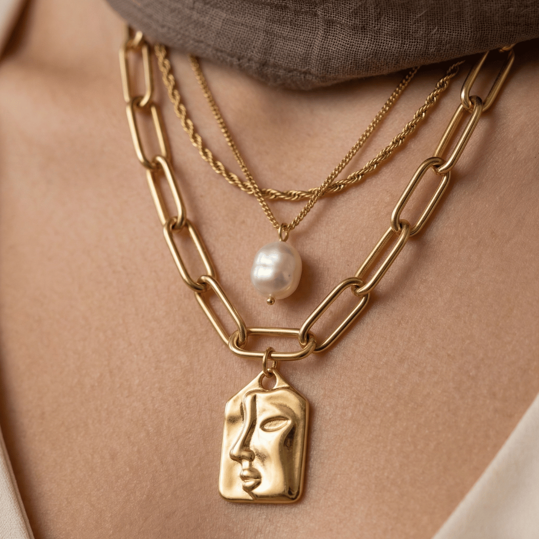 Gold Layered Pearl Necklace