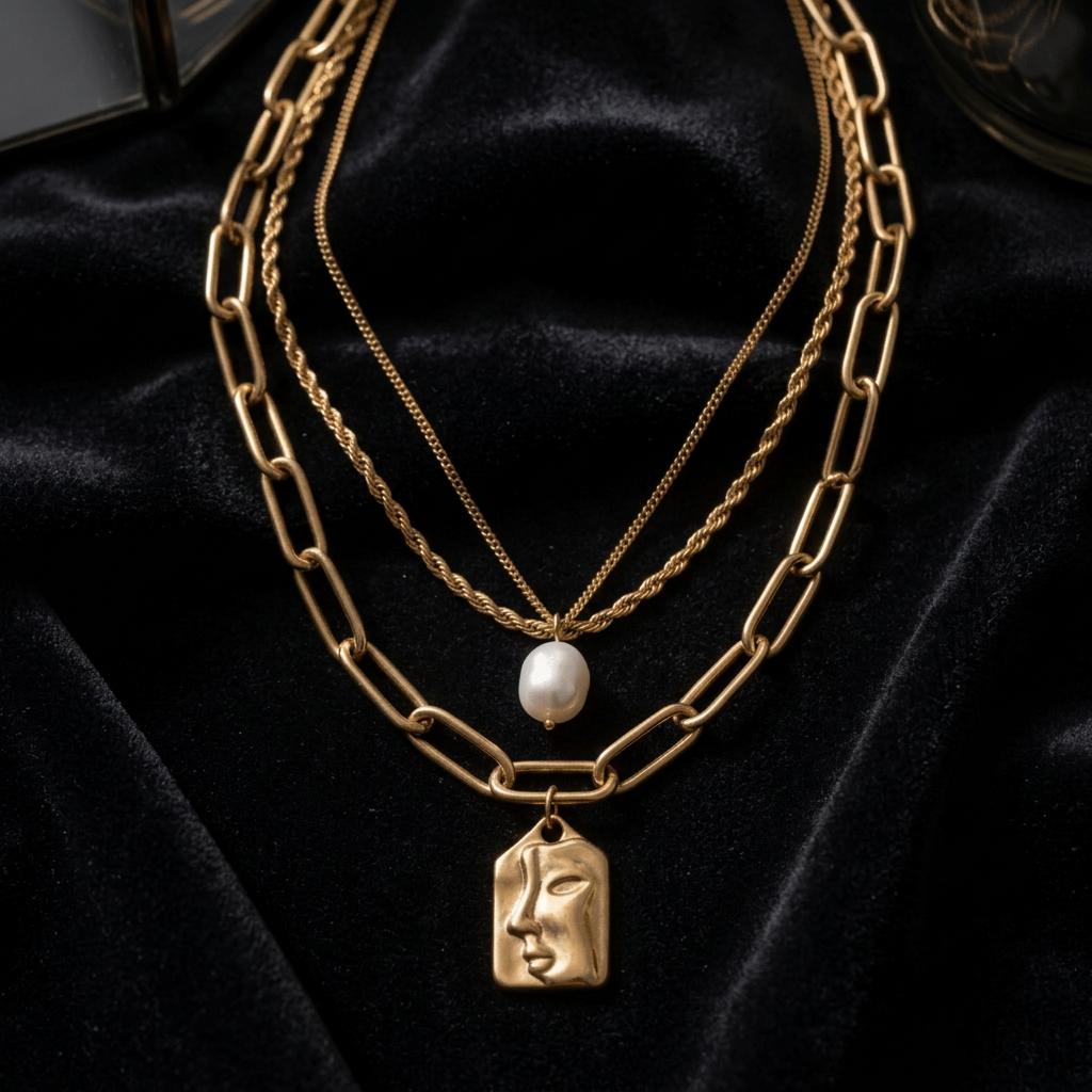 Gold Layered Pearl Necklace