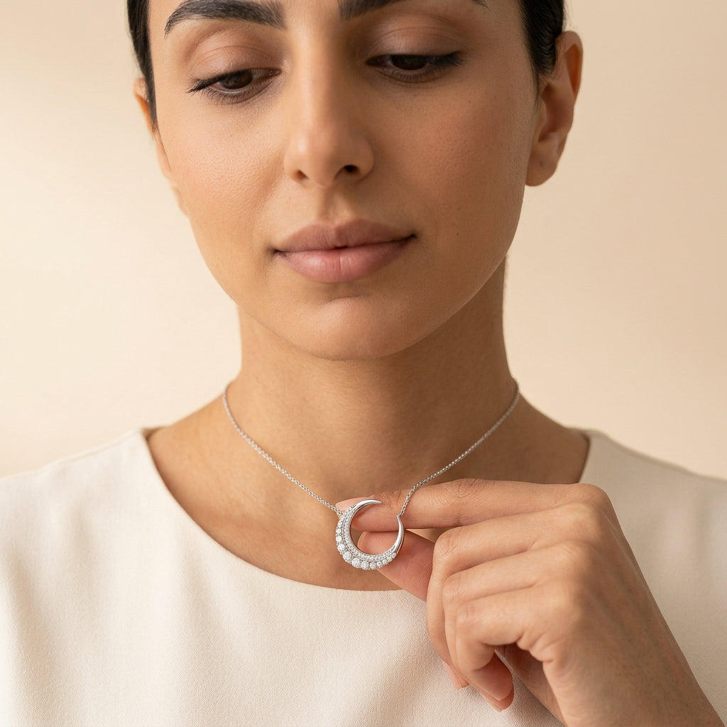 Moissanite Crescent Moon Necklace