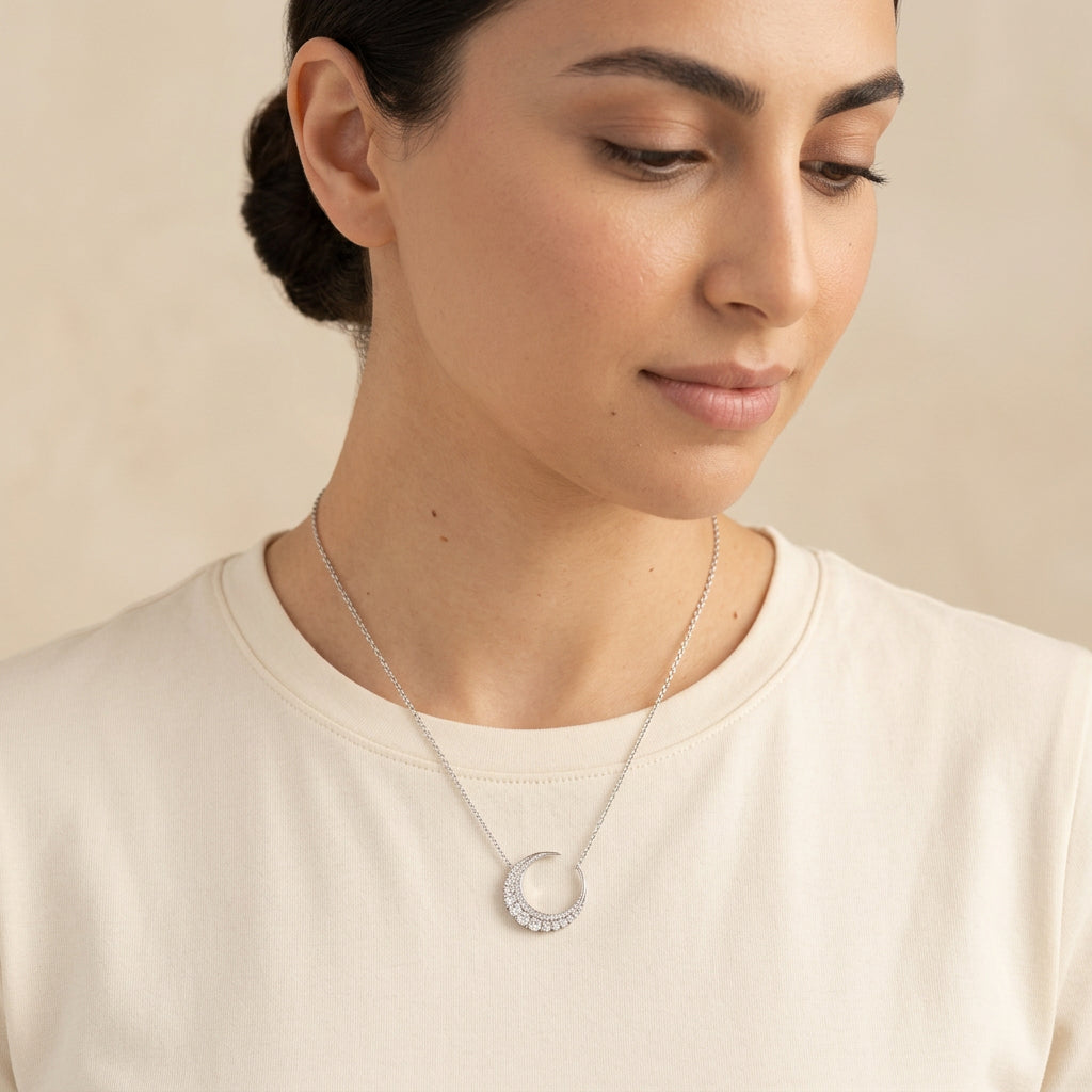 Moissanite Crescent Moon Necklace