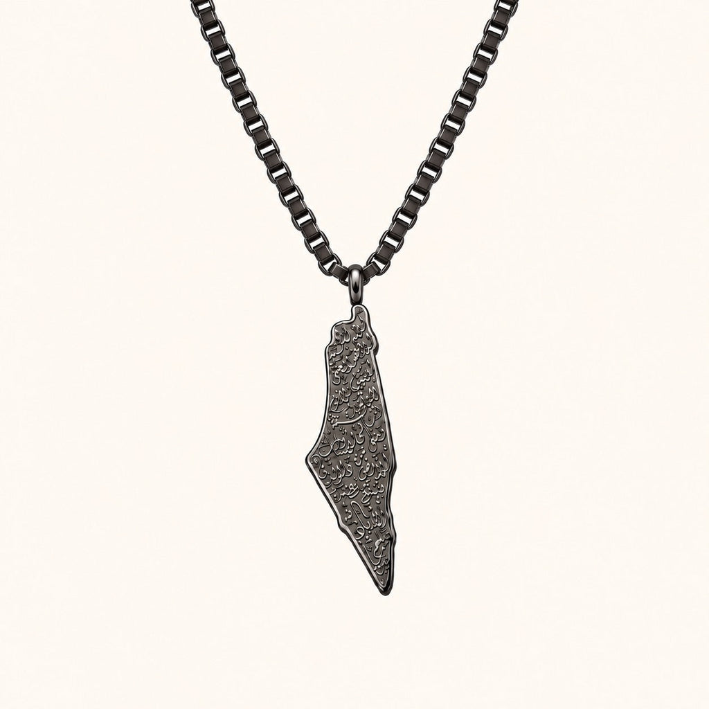 Palestine Map Arabic Calligraphy Necklace
