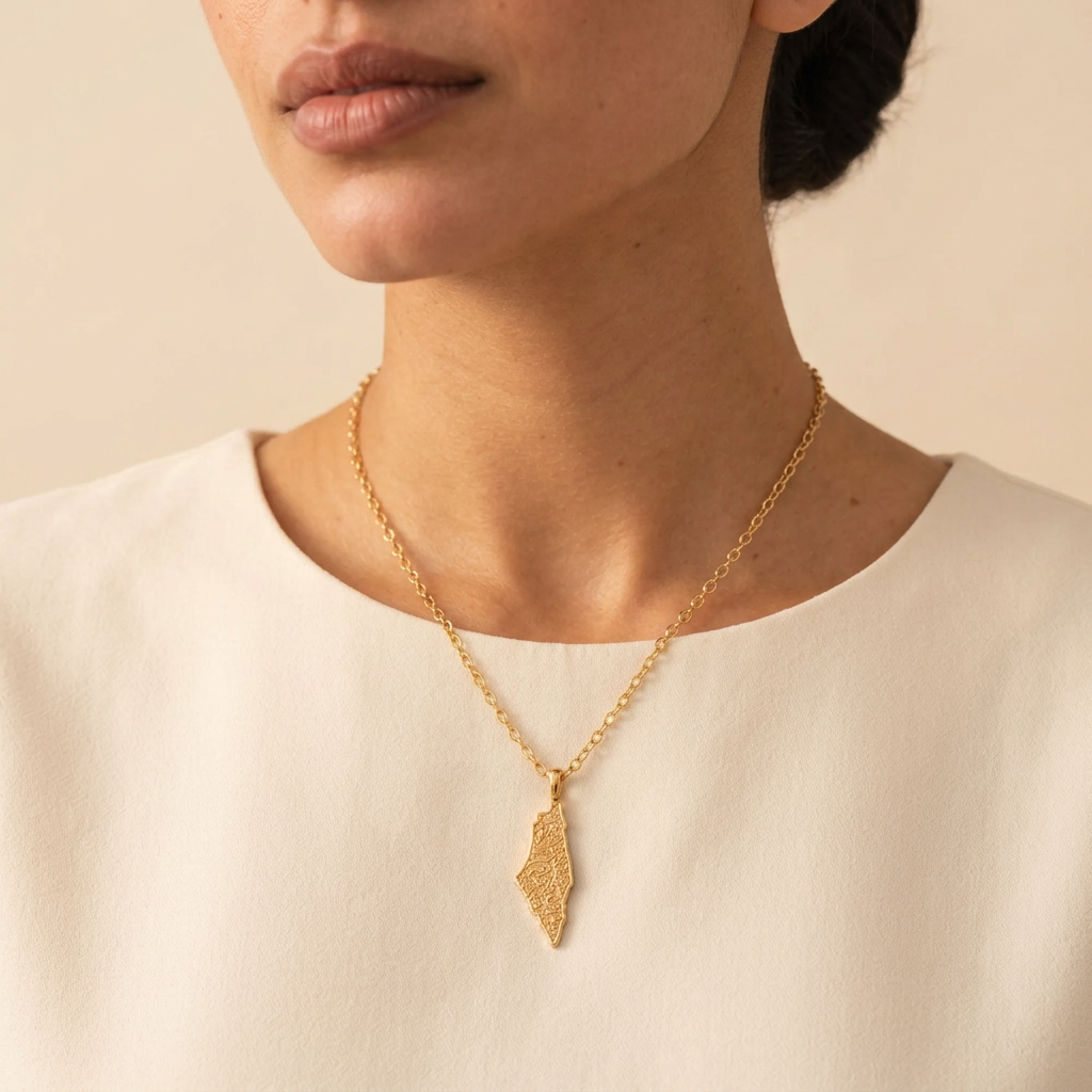 Palestine Map Calligraphy Necklace