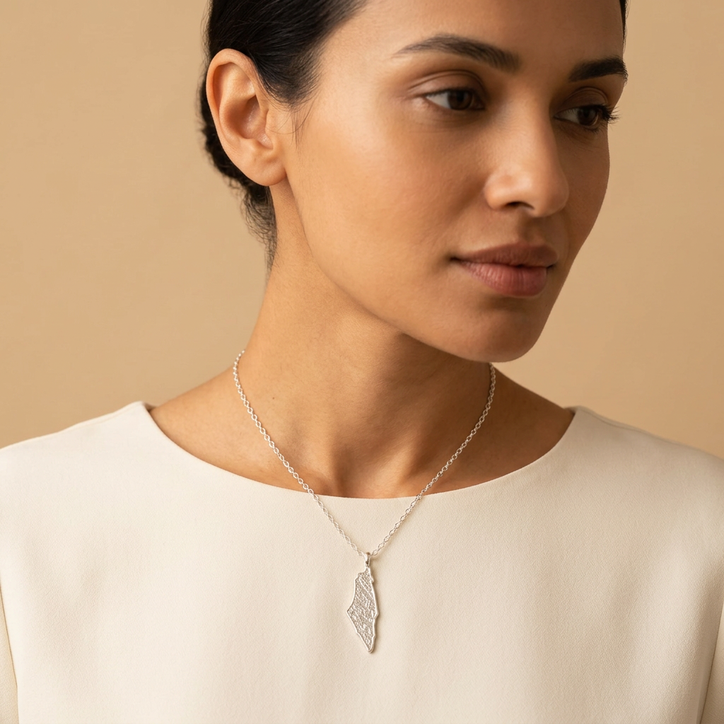 Palestine Map Calligraphy Necklace