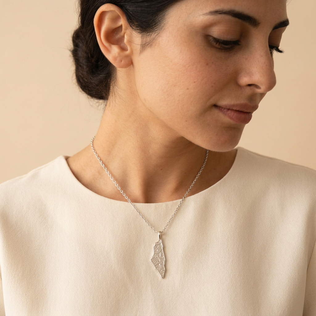 Palestine Map Calligraphy Necklace